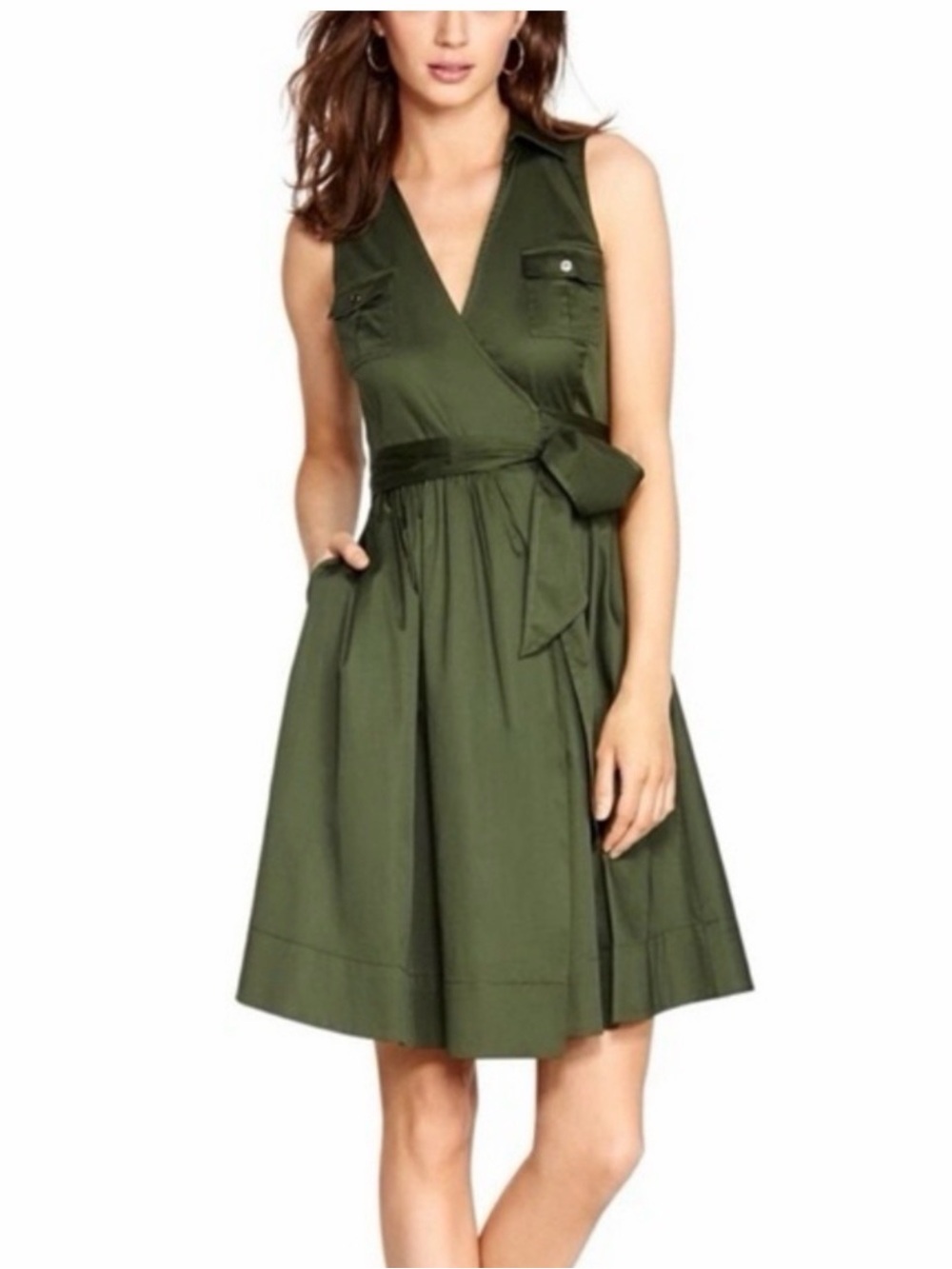 White House black market Sleeveless Olive Green Wrap Dress sz 6